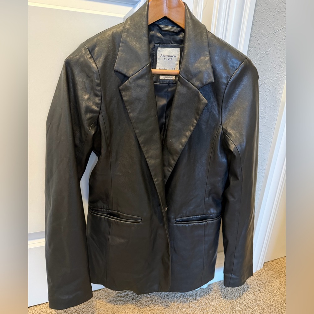 Abercrombie & Fitch Black Leather Blazer Jacket - Slim Tailored Look